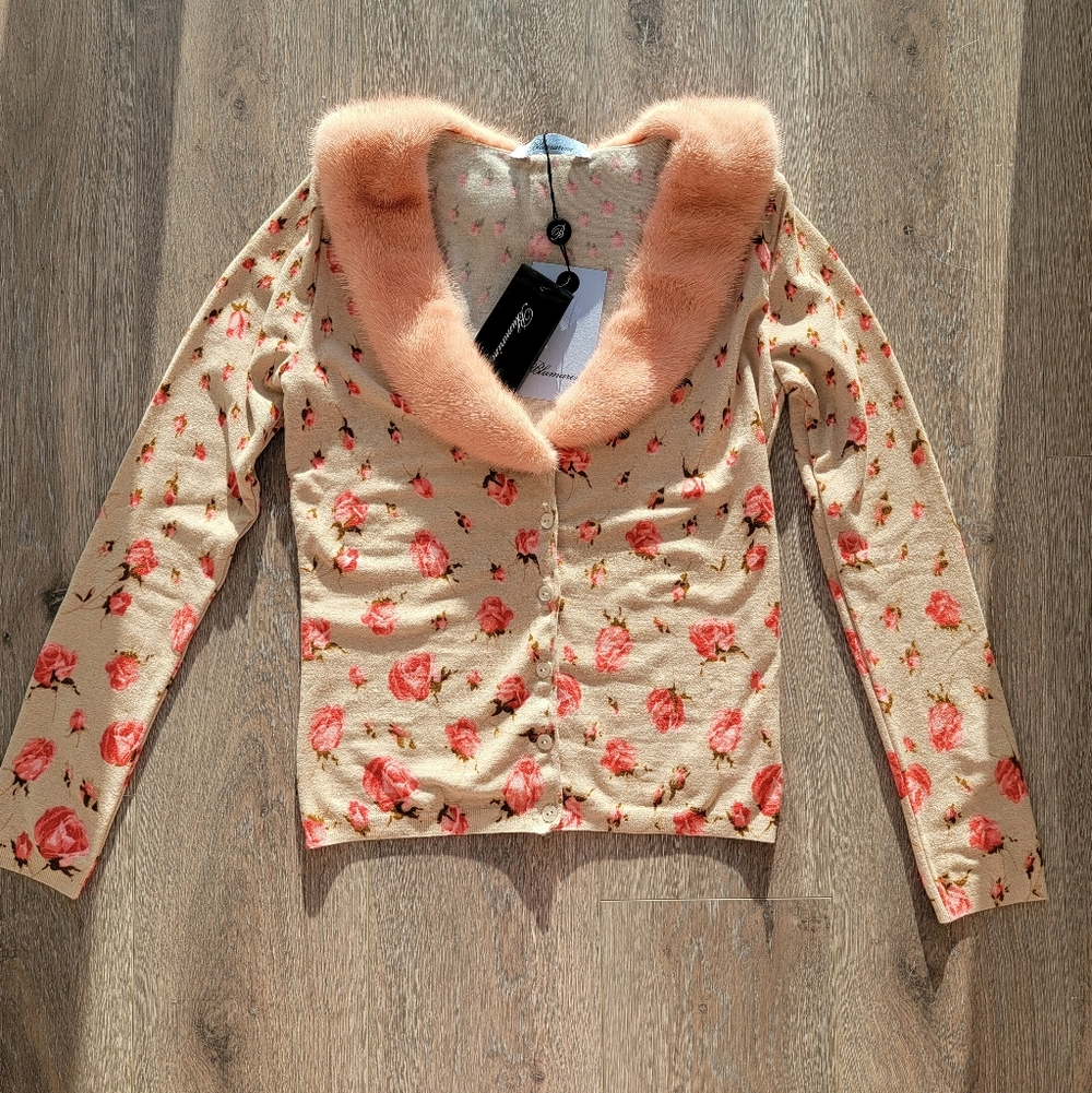Blumarine REAL MINK FUR pink grey cardigan
